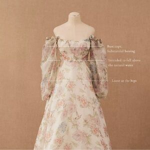 BHLDN Sylvie Anthropologie Floral Off-Shoulder Wedding Dress - Cream and Pink